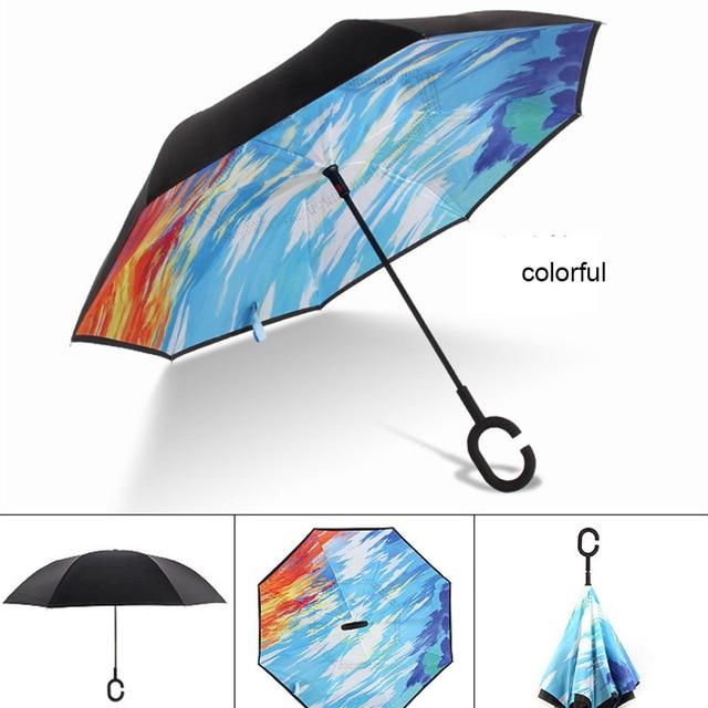 C Handle Windproof Reverse Folding Umbrella