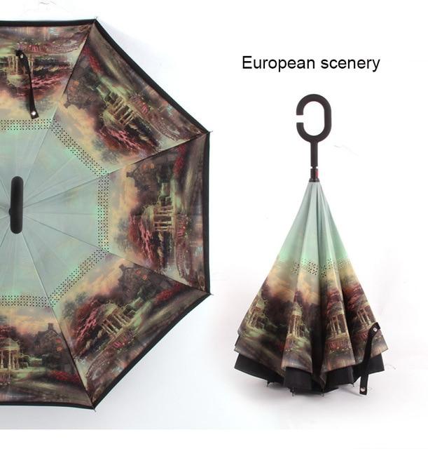 C Handle Windproof Reverse Folding Umbrella