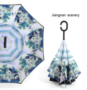 C Handle Windproof Reverse Folding Umbrella